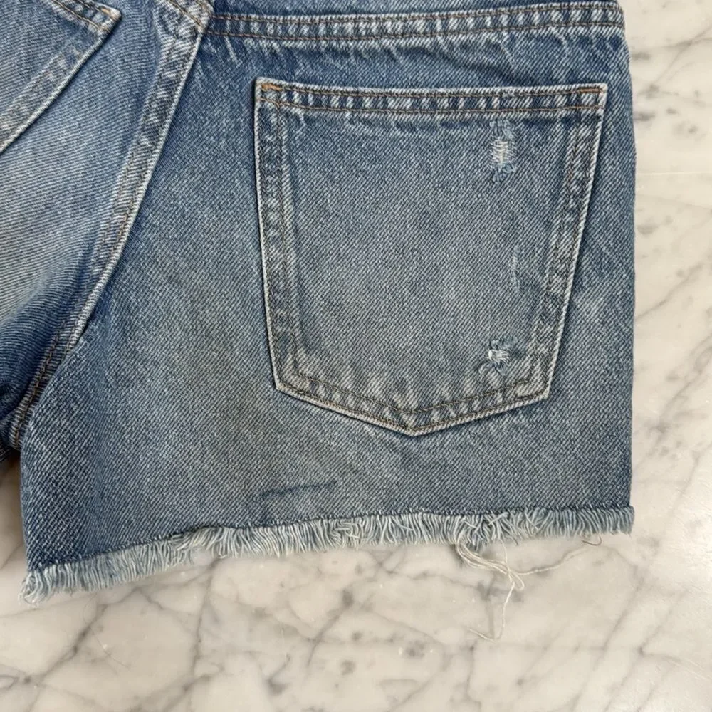 Zara Girls Short Blue Denim Frayed Hem Snap Front Distressed Sz 11/12
